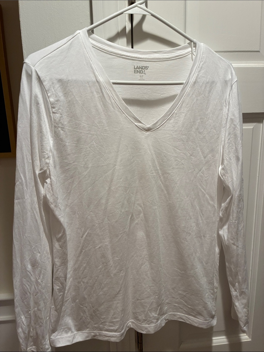 Lands' End Women's White V-Neck Long Sleeve Tee